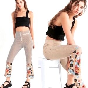 BDG Striped Floral Flare Cropped Kick Pants